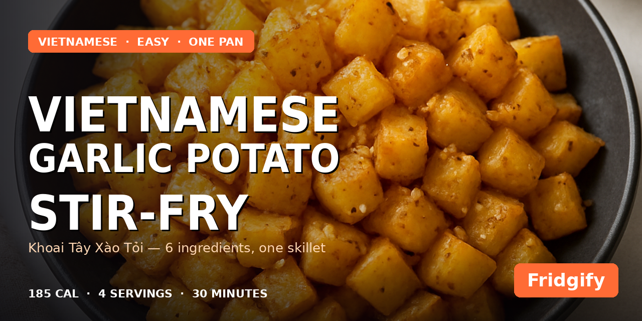 Vietnamese garlic potato stir-fry with crispy golden cubes and browned garlic